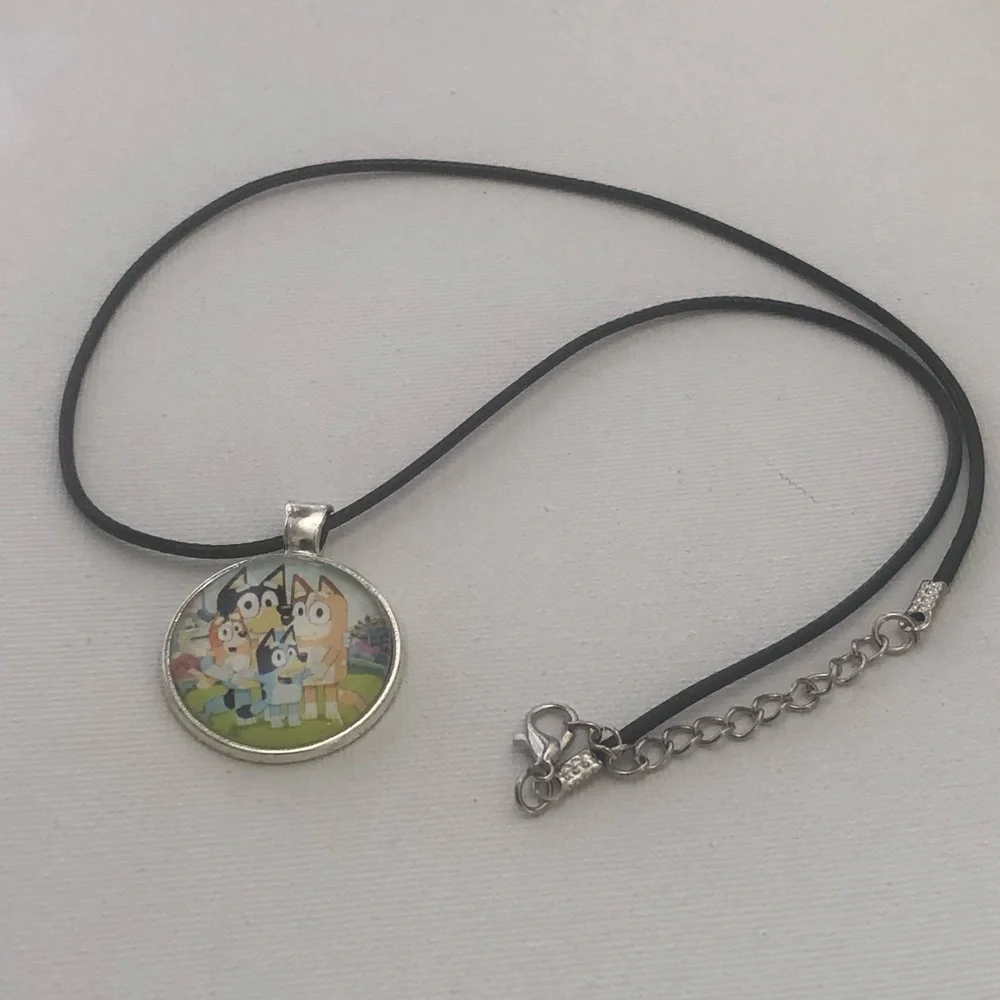 Bluey Family Pendant Necklace on Black Cord